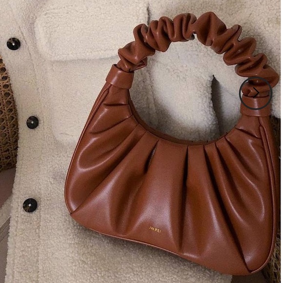 Tag On Vegan Leather Cognac Brown Ruched Puff Designer Handbag Purse Fashion Bag - Picture 2 of 10